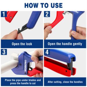 WORKPRO Ratchet PVC Pipe Cutter Tool, Up to 2-1/2", Pex Cutting Tool for Cutting PEX, PVC, PPR, and Plastic Hoses with Sharp 5Cr15MoV Stainless Steel Blades, Suitable for Home Repairs and Plumbers