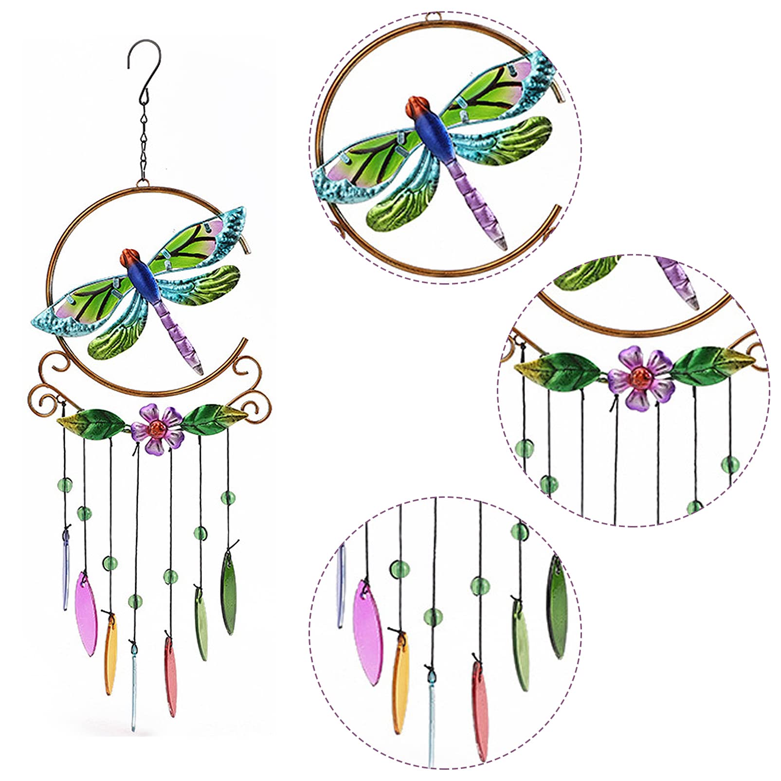 Wind Chimes for Outdoor Garden Patio Decor, Birthday Memorial Gifts for Women Mom Grandma Wife Daughter, 22" Metal Dragonfly Windchimes Hanging Outside Yard Balcony Porch Backyard