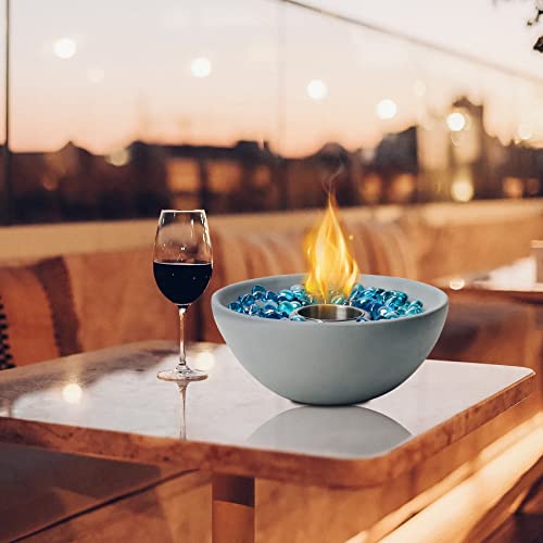 Tabletop Fire Bowl, 10.5 Inch Portable Clean Burning Alcohol Firepit, Concrete Fireplace for Indoor and Outdoor use Gray