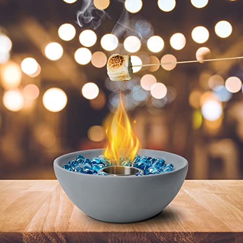 Tabletop Fire Bowl, 10.5 Inch Portable Clean Burning Alcohol Firepit, Concrete Fireplace for Indoor and Outdoor use Gray