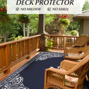 Outdoor Rug Carpet-Patio Rug 6'x9' Waterproof Reversible Outdoor Plastic Straw Rug Fit Porch Deck Balcony Backyard Outdoor Decor-Camping Mat RV Rugs for Outside Paisley Floral