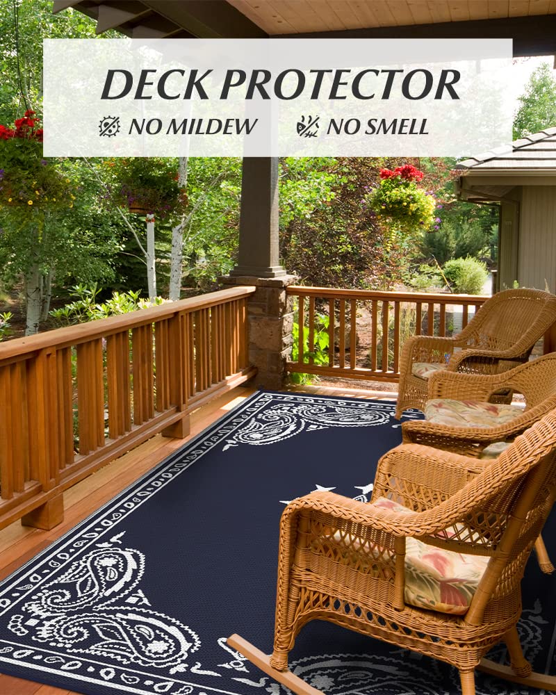 Outdoor Rug Carpet-Patio Rug 6'x9' Waterproof Reversible Outdoor Plastic Straw Rug Fit Porch Deck Balcony Backyard Outdoor Decor-Camping Mat RV Rugs for Outside Paisley Floral