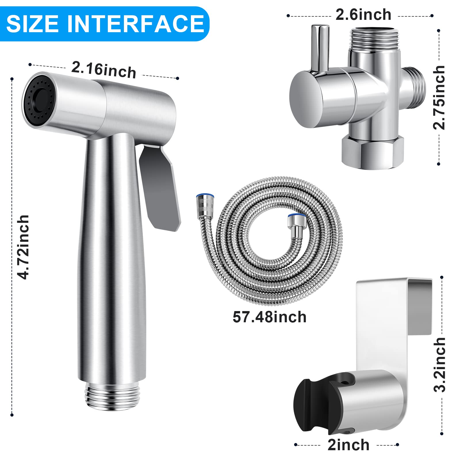 Sllxgin Bidet Sprayer for Toilet, Handheld Sprayer Bidet Kit, High Pressure Bathroom Hand Sprayer Kit for Toilet Washing, Bathroom, Cloth Diaper, Bathing Pets, and Feminine Hygiene