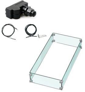 uniflasy fire pit igniter push button ignition kit with 2 outlet and fire pit glass wind guard 31"x 12"x 6" flame/wind guard fence tempered glass for fire pit table, 5/16" thick