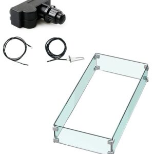 Uniflasy Fire Pit Igniter Push Button Ignition Kit with 2 Outlet and Fire Pit Glass Wind Guard 31"x 12"x 6" Flame/Wind Guard Fence Tempered Glass for Fire Pit Table, 5/16" Thick
