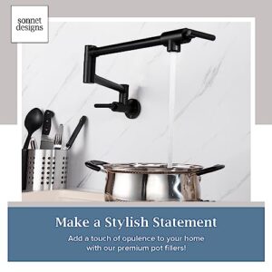 Sonnet Designs Pot Filler Faucet - Wall Mount Kitchen Sink Faucet - Heavy-Duty Solid Brass Pot Filler with Dual Swing Joints, Dual Valve, & Neoperl Aerator - Matte Black Kitchen Faucet