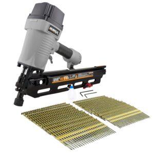 numax sfr2190wn pneumatic 21 degree 3-1/2" full round head framing nailer with nails (500 count)