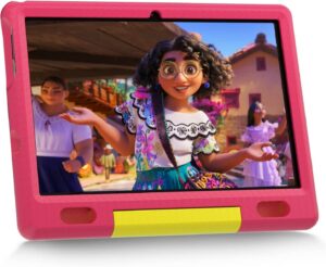 lville kids tablet 10" android 12 tablet pc 10.1" display, quad core processor, 2gb+32gb, 6000mah, kidoz pre installed, parental control tablet for kids, wi-fi, bluetooth, kid-proof case (pink)