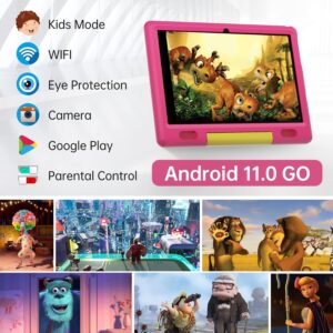 LVILLE Kids Tablet 10" Android 12 Tablet PC 10.1" Display, Quad Core Processor, 2GB+32GB, 6000mAh, Kidoz Pre Installed, Parental Control Tablet for Kids, Wi-Fi, Bluetooth, Kid-Proof Case (Pink)