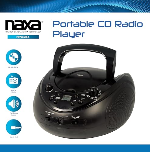 Naxa Electronics NPB-254 Portable CD Radio Player with Programmable Memory and AM/FM Radio, Black