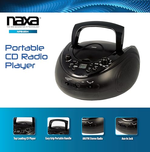 Naxa Electronics NPB-254 Portable CD Radio Player with Programmable Memory and AM/FM Radio, Black