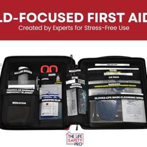 Portable First Aid and CPR Kit for Children - Ideal for Home, Car, School, Camping, and Travel. Latex-Free Bandages – Custom First Aid Guide by The Life Safety Pro