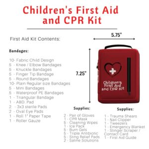 Portable First Aid and CPR Kit for Children - Ideal for Home, Car, School, Camping, and Travel. Latex-Free Bandages – Custom First Aid Guide by The Life Safety Pro