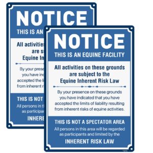 tqyc equine liability, statute horse barn stable farm sign, 2-pack 10 x 14 inch rust free aluminum sign, uv protected and weatherproof, durable ink, easy to install, indoor/outdoors use