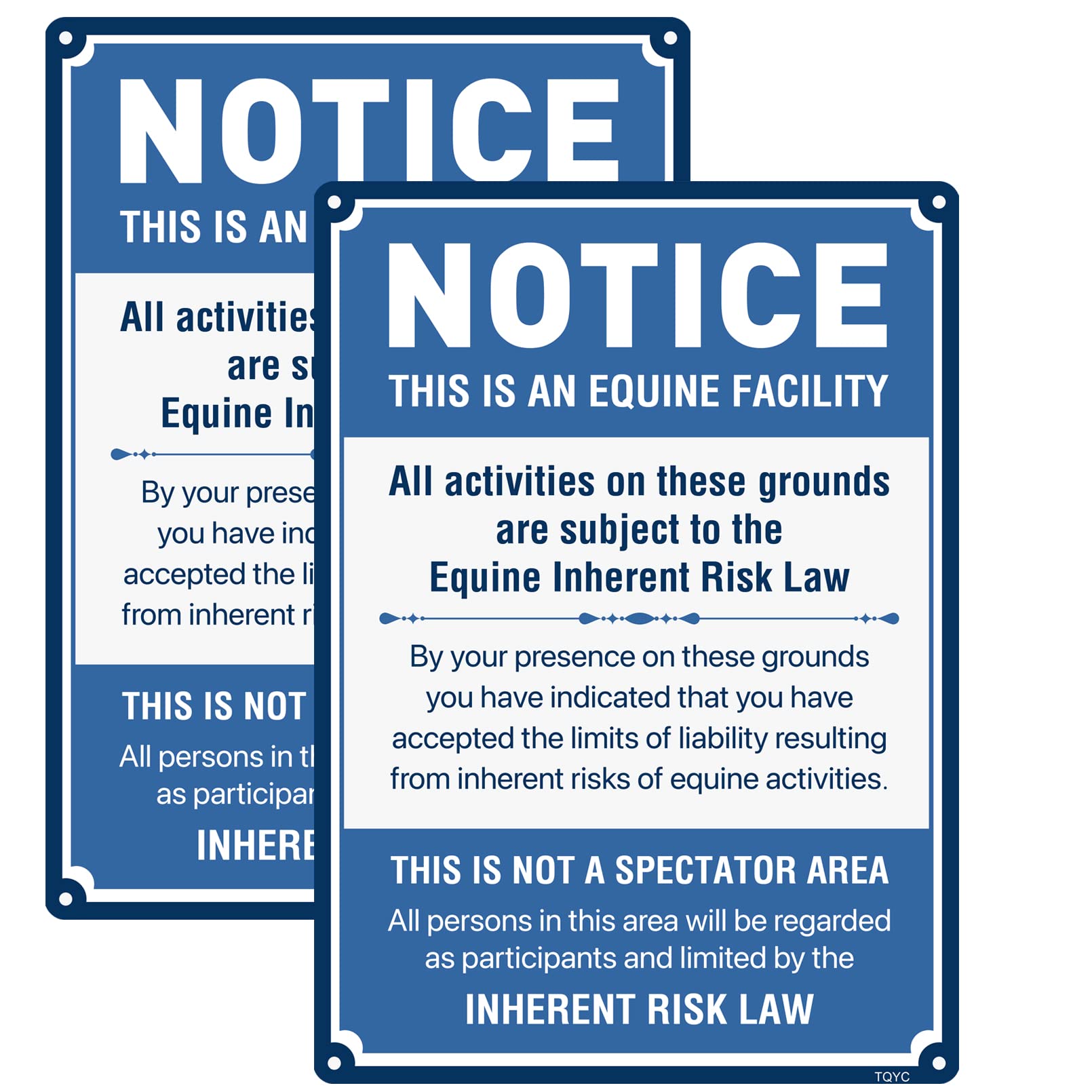 TQYC Equine Liability, Statute Horse Barn Stable Farm Sign, 2-Pack 10 x 14 inch Rust Free Aluminum Sign, UV Protected and Weatherproof, Durable Ink, Easy to Install, Indoor/Outdoors Use