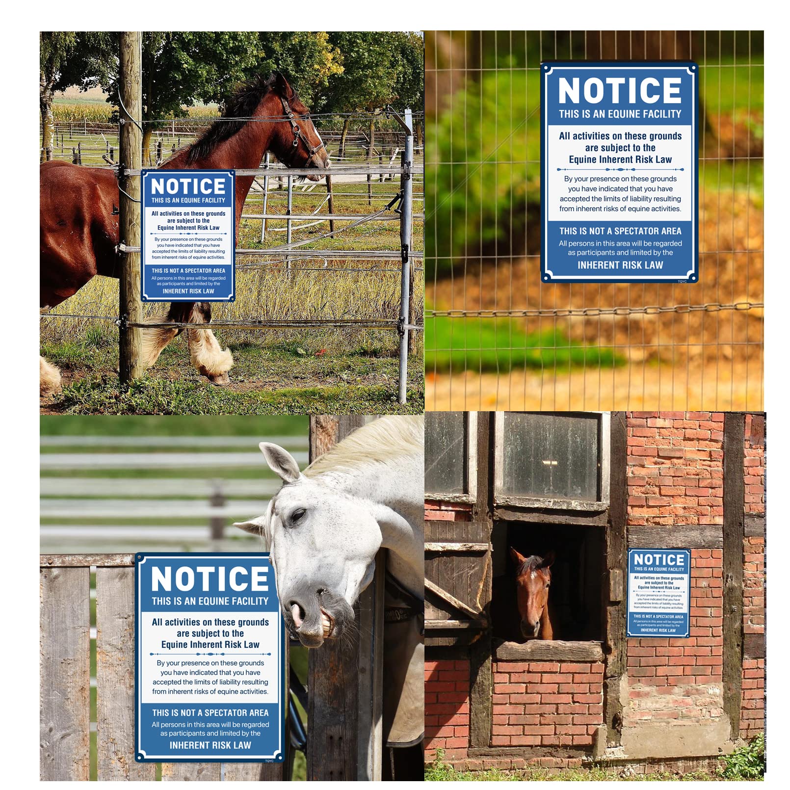 TQYC Equine Liability, Statute Horse Barn Stable Farm Sign, 2-Pack 10 x 14 inch Rust Free Aluminum Sign, UV Protected and Weatherproof, Durable Ink, Easy to Install, Indoor/Outdoors Use