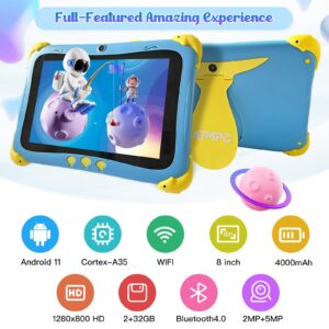 ATMPC Kids Tablet 8 inch, Android 11 Tablet for Kids, 32GB ROM 2GB RAM, WiFi, 4000 mAh, Google Services Tablet, Parental Control APP, Dual Camera, Toddler Tablet with Case, Kids Learning Tablet