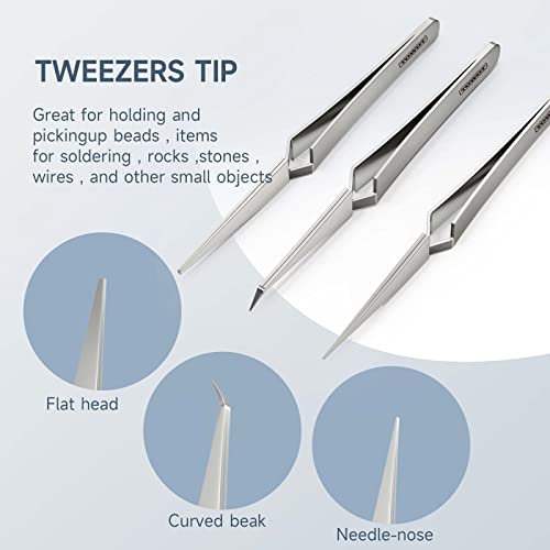 TOWOT Precision Tweezers Reverse Tweezers For Electronic Soldering Precision Reverse Ceramic Tweezers Non-Conductive Heat Resistant (Straight Pointed Tweezers)