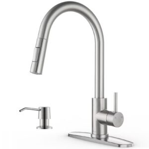 kitchen faucet with soap dispenser, appaso kitchen faucet with pull down sprayer, brushed nickel kitchen sink faucets with sprayer, modern kitchen faucet for rv bar sink, durable stainless steel