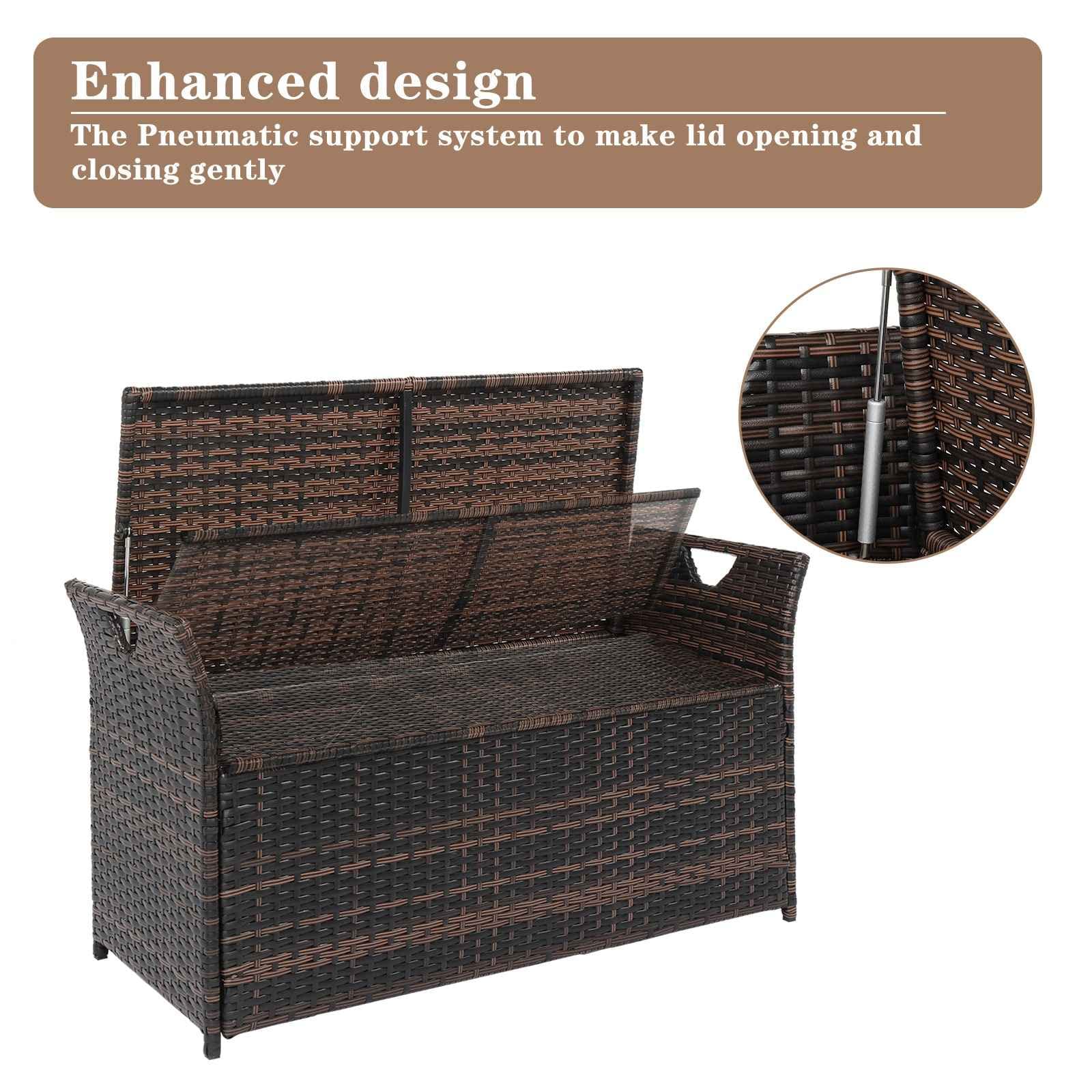 FRITHJILL Wicker Storage Bench with Cushion, Outdoor Patio Rattan Deck Box, 33 Gallon Storage Trunk Organizer Ottoman