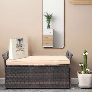 FRITHJILL Wicker Storage Bench with Cushion, Outdoor Patio Rattan Deck Box, 33 Gallon Storage Trunk Organizer Ottoman