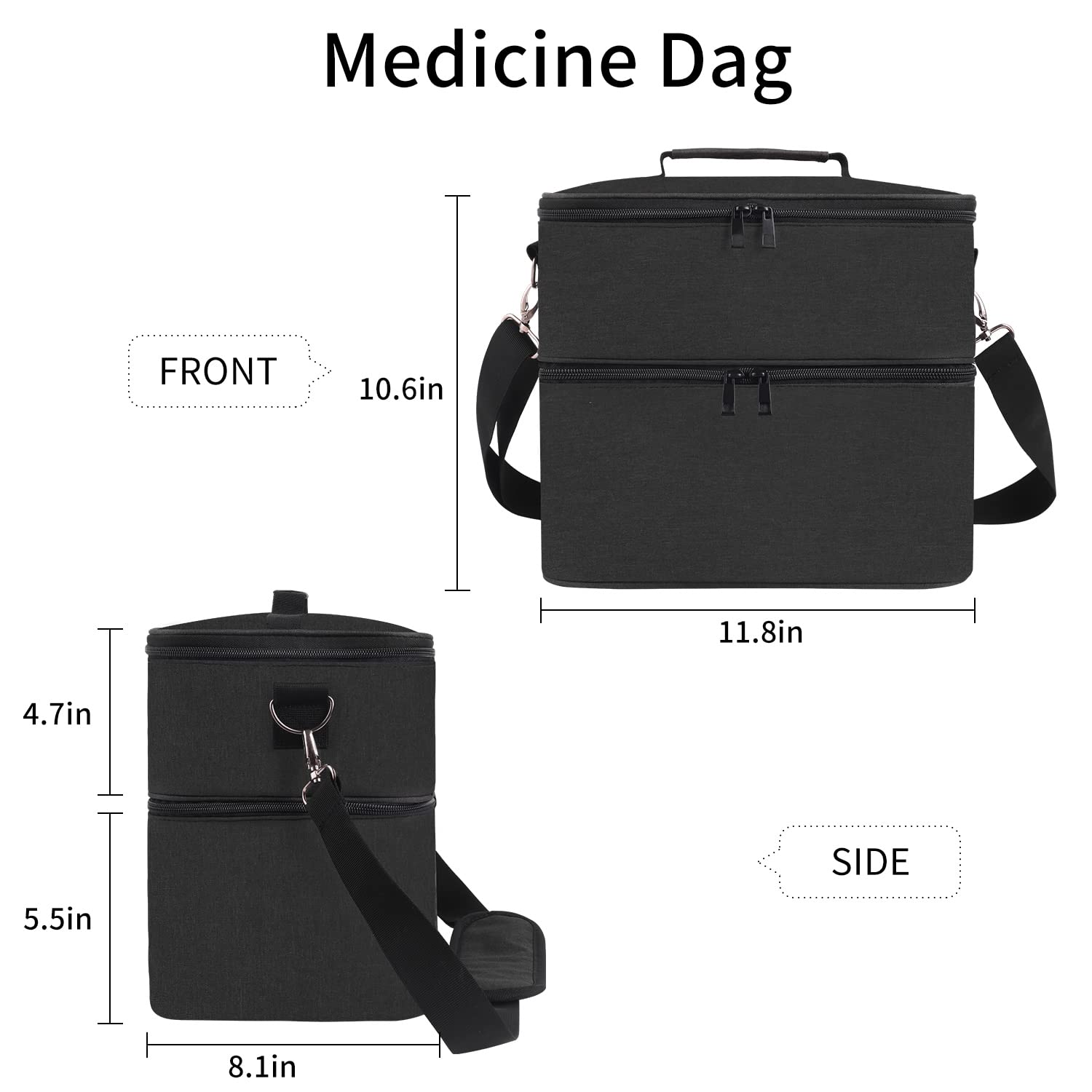 TUSIASC Pill Bottle Organizer Medicine Bag Medication Storage Organization Medicine Travel Carrying Case Home Health Aid Bag with Shoulder Strap （Bag Only）