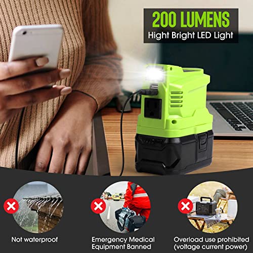 Laimiao for Ryobi 150W Portable Power Supply Inverter,Power Inverter for Ryobi 18 Volt Lithium Battery USB Charger Adapter,AC 110V-120V 150 Watt Powered Inverter Generator with LED Light