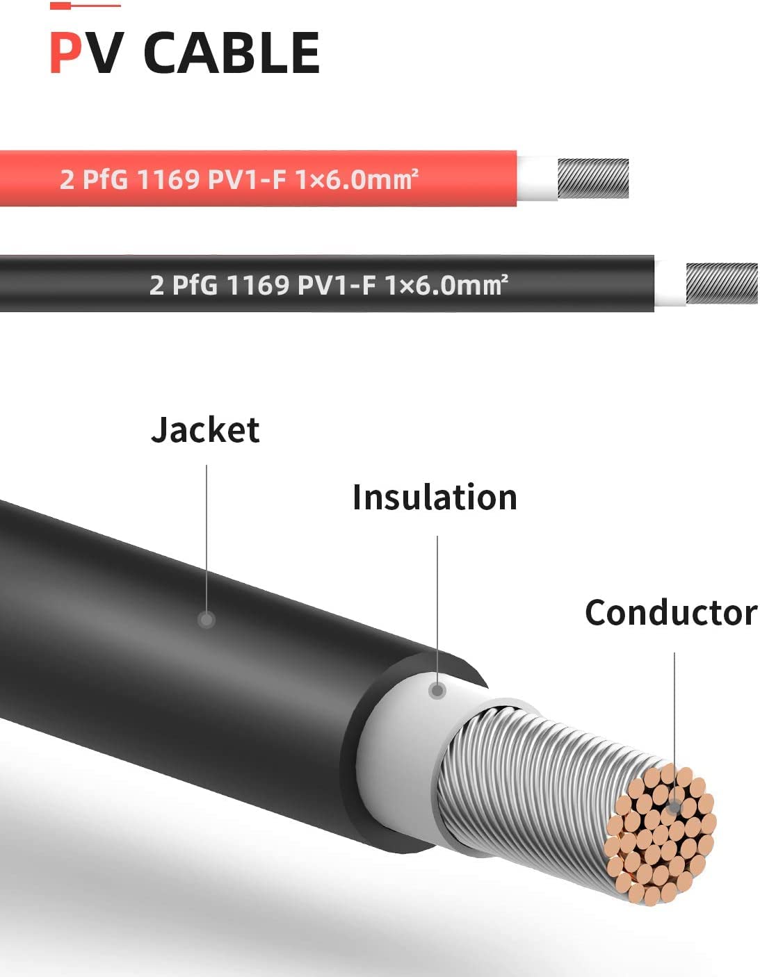 Solar Panel Extension Cable 6FT - 6Feet 10AWG(6mm²) Solar Extension Cable Wire with Female and Male Connector,10Gauge 6FT Black & 6FT Red Solar Panel Wiring for RV Solar Panels, Home, Boat