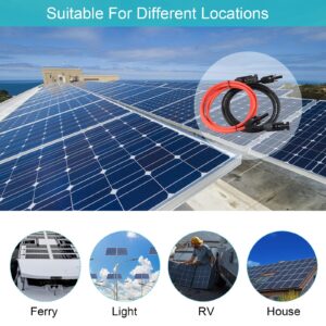 Solar Panel Extension Cable 6FT - 6Feet 10AWG(6mm²) Solar Extension Cable Wire with Female and Male Connector,10Gauge 6FT Black & 6FT Red Solar Panel Wiring for RV Solar Panels, Home, Boat