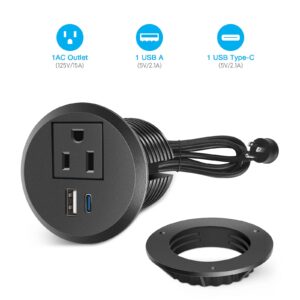 Desk Power Grommet Outlet, Recessed Power Strip Socket with USB-C