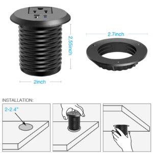 Desk Power Grommet Outlet, Recessed Power Strip Socket with USB-C