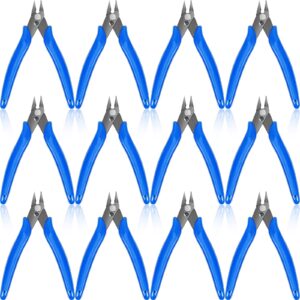 12 pcs flush cutter pliers wire cutters 4.92 inch diagonal cutters carbon steel cutting pliers wire clippers nippers for electronic wire soft copper jewelry making screws crafting diy projects (blue)