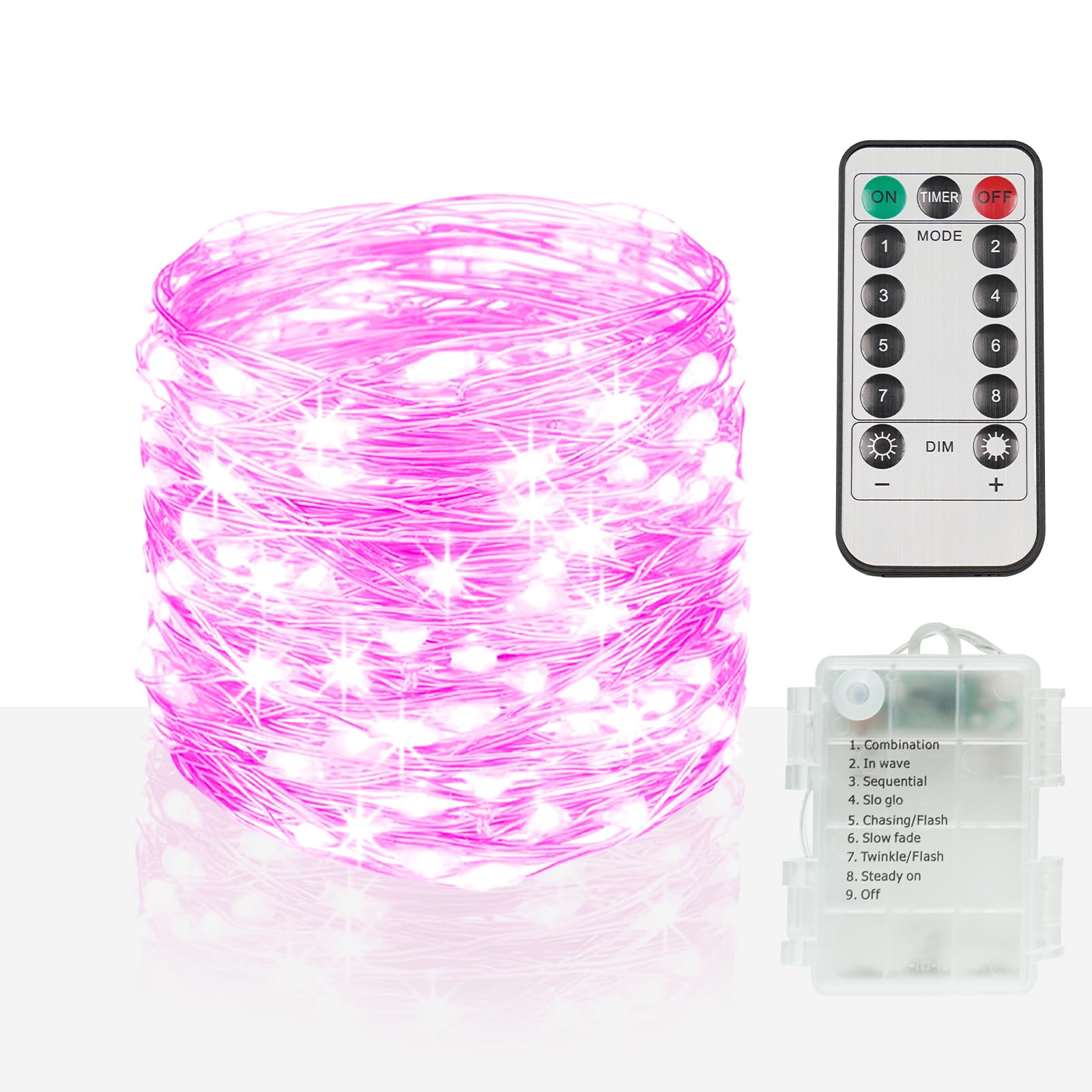 suddus Pink Fairy Lights Battery Operated Outdoor Waterproof, 66ft 200 Led String Lights with Remote, Twinkle Lights for Valentines Day, Bedroom, Dorm, Tapestry, Christmas, Party Decorations