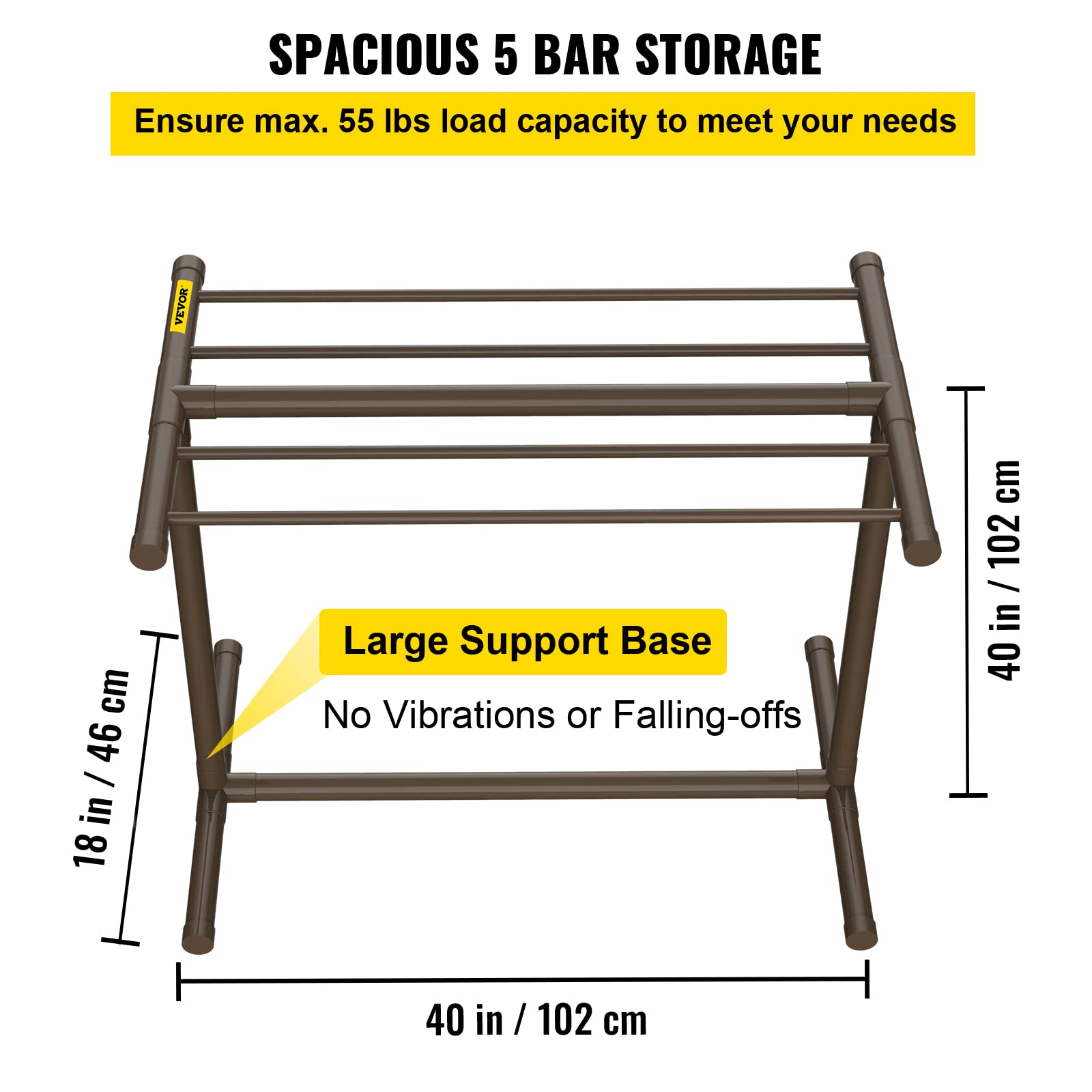 VEVOR Pool Towel Rack, 5 Bar, Brown, Freestanding Outdoor PVC T-Shape Poolside Storage Organizer, Include 8 Towel Clips, Mesh Bag, Hook, Also Stores Floats and Paddles, for Beach, Swimming Pool, Home