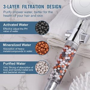 High Pressure Shower Head, Turbo Fan Vortex Shower Head Hydro Jet Handheld Shower Head with Hose, Filtered Shower Propeller, 360 Degrees Rotating, One Key Pause Switch, Filtration Mineral Stone Beads