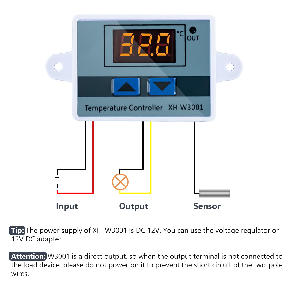 4 PCS XH-W3001 Thermostat Switch Digital LED Temperature Controller with Waterproof Probe Heating Cooling Electronic Programmable Thermostat DC12V 10A 120W Range from -50℃ to 110℃