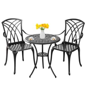 withniture outdoor 3 piece bistro set cast aluminum bistro table and chairs set of 2, all weather bistro patio set, patio furniture for garden black