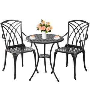 Withniture Outdoor 3 Piece Bistro Set Cast Aluminum Bistro Table and Chairs Set of 2, All Weather Bistro Patio Set, Patio Furniture for Garden Black