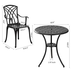 Withniture Outdoor 3 Piece Bistro Set Cast Aluminum Bistro Table and Chairs Set of 2, All Weather Bistro Patio Set, Patio Furniture for Garden Black