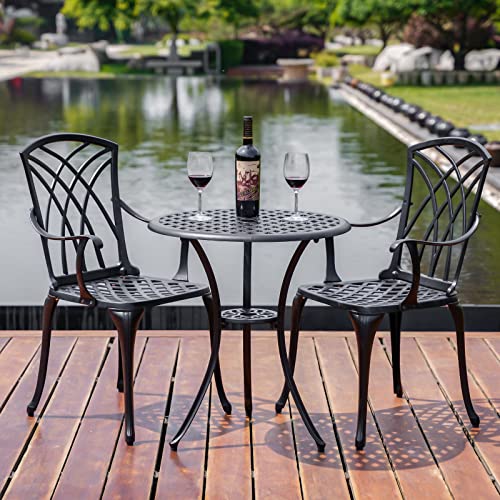 Withniture Outdoor 3 Piece Bistro Set Cast Aluminum Bistro Table and Chairs Set of 2, All Weather Bistro Patio Set, Patio Furniture for Garden Black