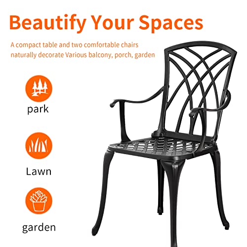 Withniture Outdoor 3 Piece Bistro Set Cast Aluminum Bistro Table and Chairs Set of 2, All Weather Bistro Patio Set, Patio Furniture for Garden Black