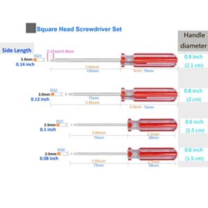 Square Head Screwdriver Set 4 Sizes, SKZIRI 4PCS Square Screwdriver Tool Kits Magnetic Tips SQ0 SQ1 SQ2 SQ3