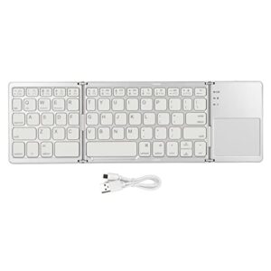 3 folding keyboard with touchpad, 63 keys bluetooth 3.0 10m working distance portable wireless keyboard for smartphone tablet laptop (silver white)