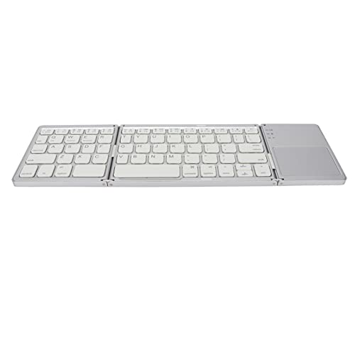 3 Folding Keyboard with Touchpad, 63 Keys Bluetooth 3.0 10m Working Distance Portable Wireless Keyboard for Smartphone Tablet Laptop (Silver White)