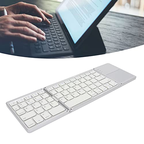 3 Folding Keyboard with Touchpad, 63 Keys Bluetooth 3.0 10m Working Distance Portable Wireless Keyboard for Smartphone Tablet Laptop (Silver White)