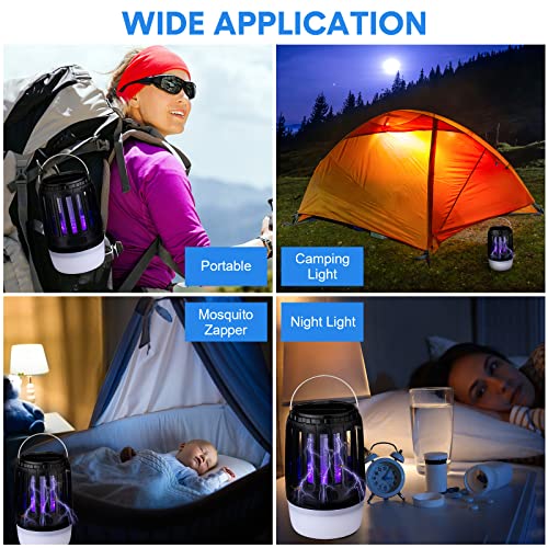 2 Pack 3 in 1 Mosquito Zapper Killer with Solar and USB Rechargeable Waterproof Mosquito Lamp Gnats Flying Trap for Outdoor & Indoor Led Lantern for Home, Camping, Backyard, Patio