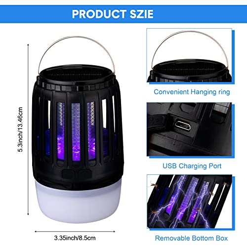 2 Pack 3 in 1 Mosquito Zapper Killer with Solar and USB Rechargeable Waterproof Mosquito Lamp Gnats Flying Trap for Outdoor & Indoor Led Lantern for Home, Camping, Backyard, Patio