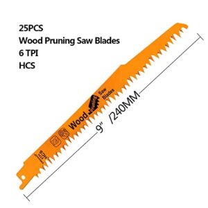 25 PCS 9-Inch Wood Pruning Saw Blades for Reciprocating/Sawzall Saws/Sabre Saws,Wood Cutting Set,Reciprocating Saw Blades