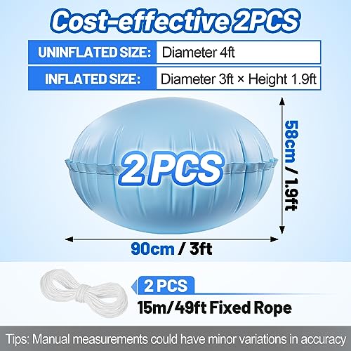 2pcs 4ft Dia. Pool Air Pillows for Above Ground Pools & Patio Furniture Cover Airbag - Winter Closing Winterizing Kit with Ropes, Thicken PVC Ice Equalizer Support Swimming Pool Covers