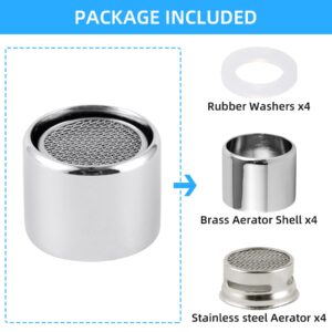 iFealClear 4 PCS Faucet Aerator, Kitchen Sink Aerator Faucet Filter with Solid Brass Shell, 55/64 inch Female Thread Water Saving Faucet Aerator with Gasket for Kitchen and Bathroom, Chrome
